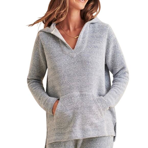 Faherty Whitewater Size S Hoodie Pullover Small Sweater French Terry Blue White - Picture 1 of 10